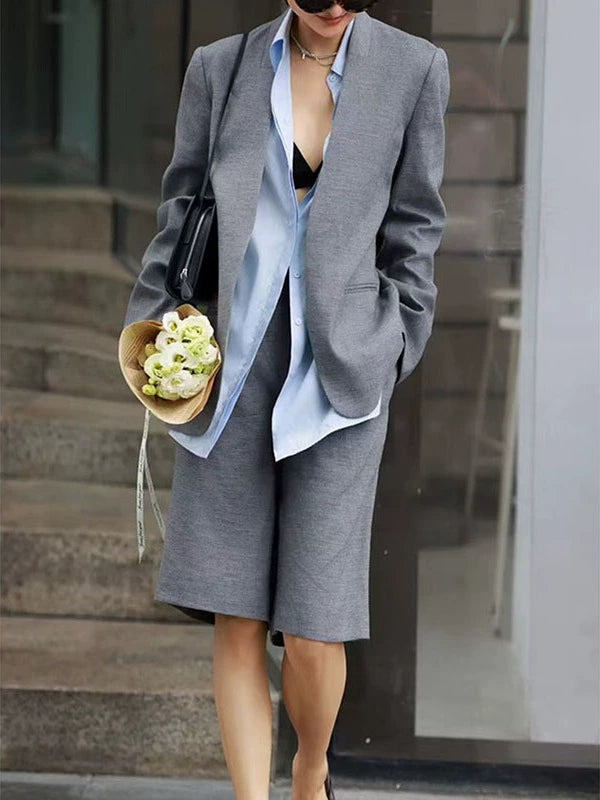 Women's Grey Business Suit Set Office Workwear Two-Piece Set for Interview Outfits Casual Date Night Holiday Party Spring Summer