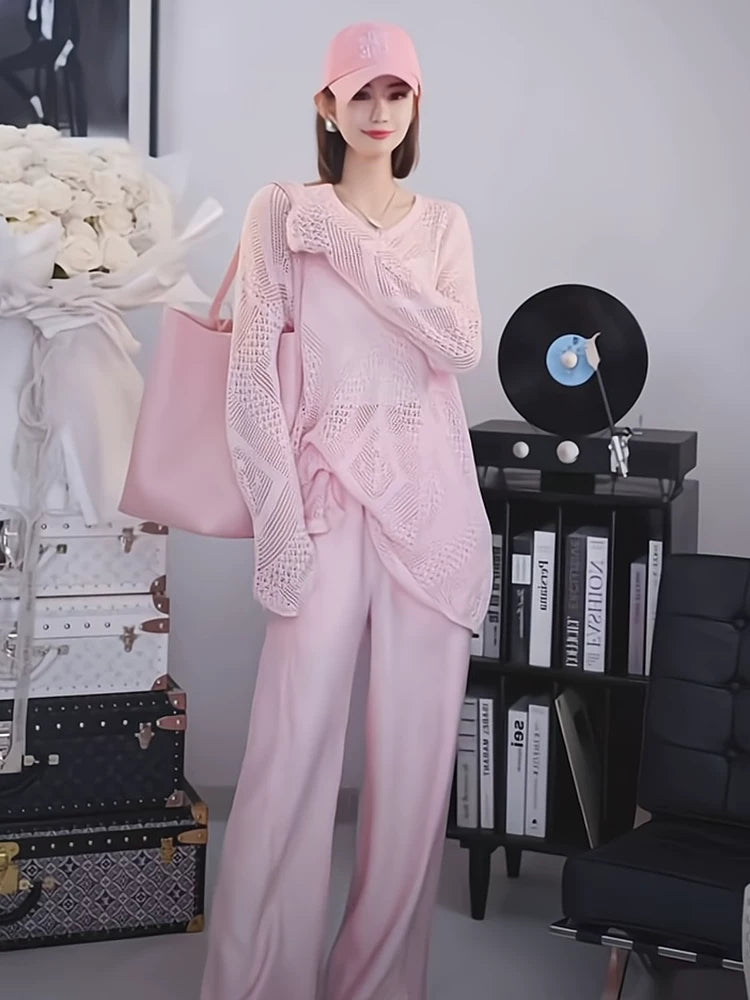 Women's Pink Long Sleeve Cutout Top Fashion Blouse Shirt for Office Outfits Business Casual Streetwear Weekend Everyday