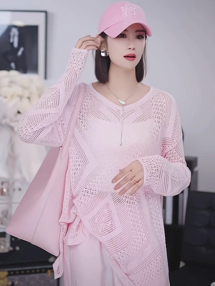 Women's Pink Long Sleeve Cutout Top Fashion Blouse Shirt for Office Outfits Business Casual Streetwear Weekend Everyday