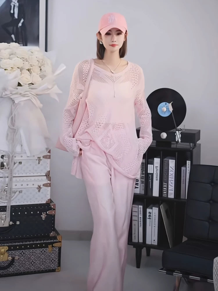 Women's Pink Long Sleeve Cutout Top Fashion Blouse Shirt for Office Outfits Business Casual Streetwear Weekend Everyday