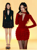 Women's Glitter V-Neck Slim-Fit Crystal Cutout Dress Party Evening Outfit Day for Office Wedding Guest Date Night Business Casual Summer Travel