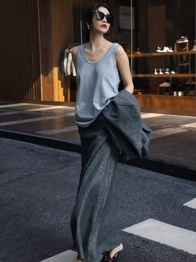 Women's Grey Linen Quiet-Luxury Retro Business Suit Set Office Workwear Two-Piece Set for Interview Outfits Casual Date Night Holiday Party Spring Summer