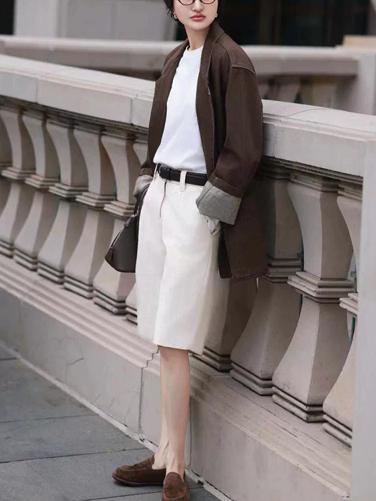 Women's White Quiet-Luxury Casual Shorts for Summer Outfits Weekend Everyday Wear