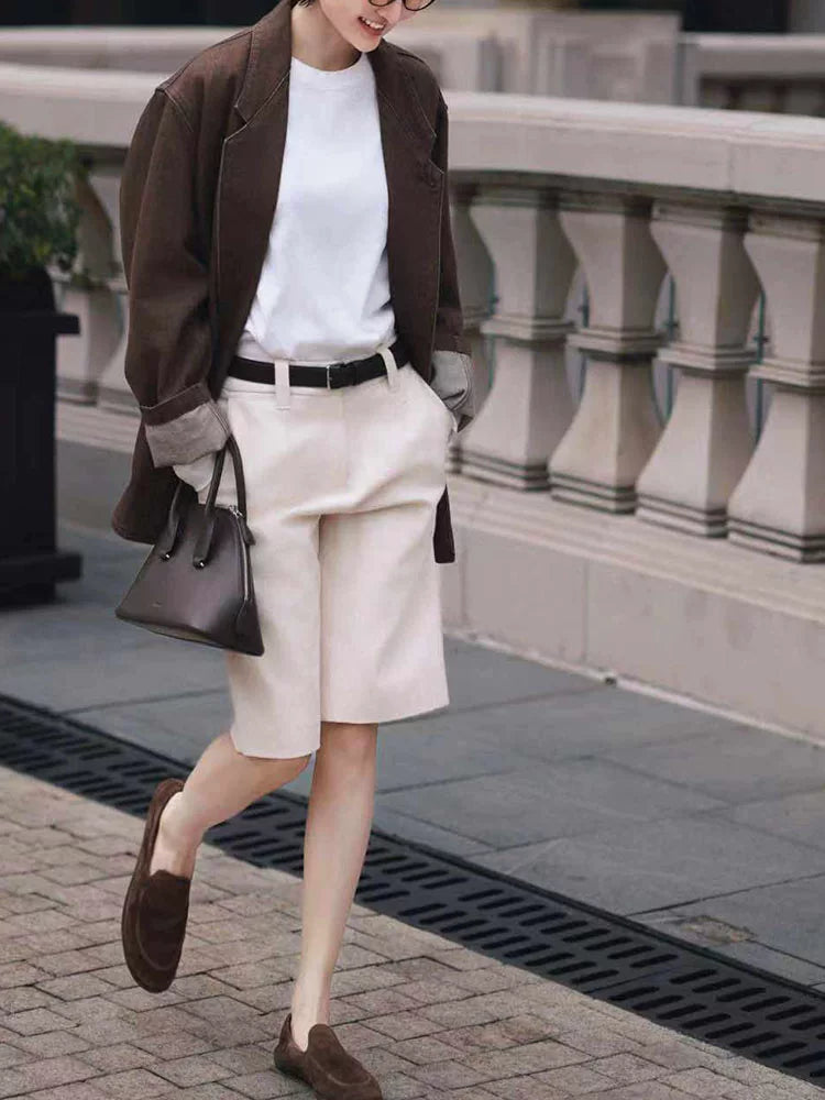 Women's White Quiet-Luxury Casual Shorts for Summer Outfits Weekend Everyday Wear