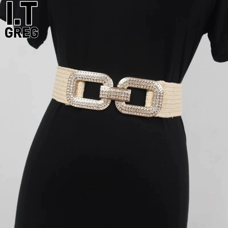 Women's Wide Stretch Woven Crystal Waist Belt Everyday Wear Seasonal Look Premium Designer