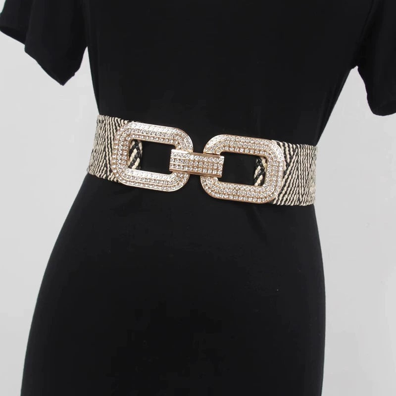 Women's Wide Stretch Woven Crystal Waist Belt Everyday Wear Seasonal Look Premium Designer