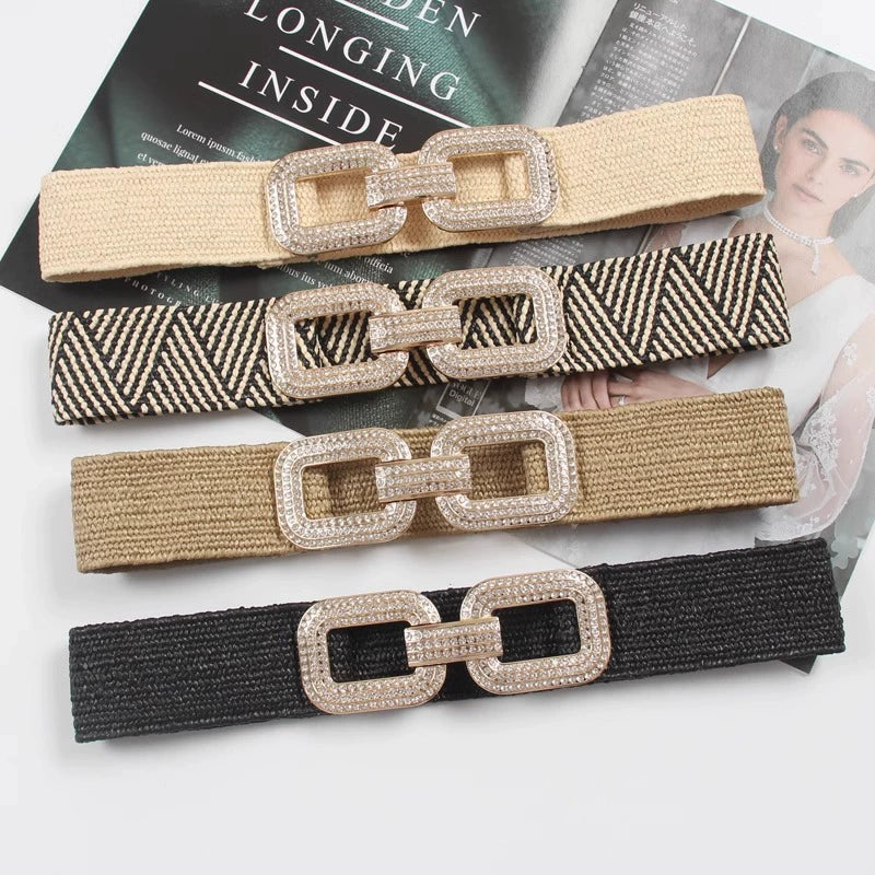 Women's Wide Stretch Woven Crystal Waist Belt Everyday Wear Seasonal Look Premium Designer