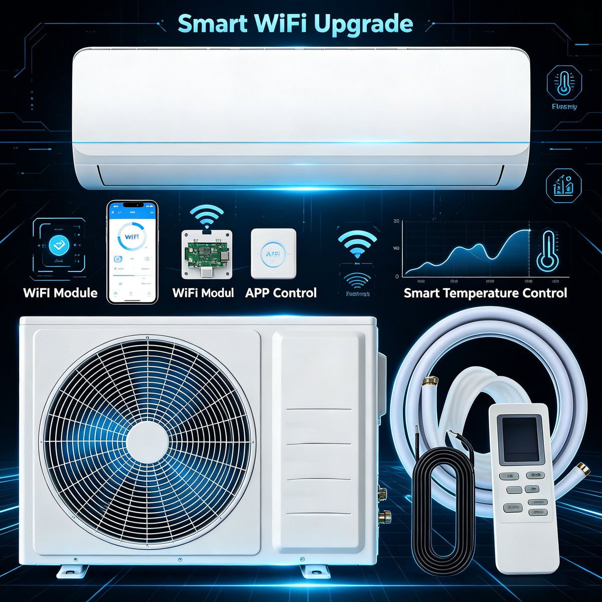 AC OEM R32 Inverter Split Air Conditioner Ductless Mini Split for Bedroom and Living Room Home Cooling