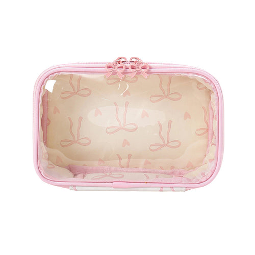 Bow Makeup Bag Travel Cosmetic Pouch Gift Everyday Toiletry Rolling Train Case Large Capacity