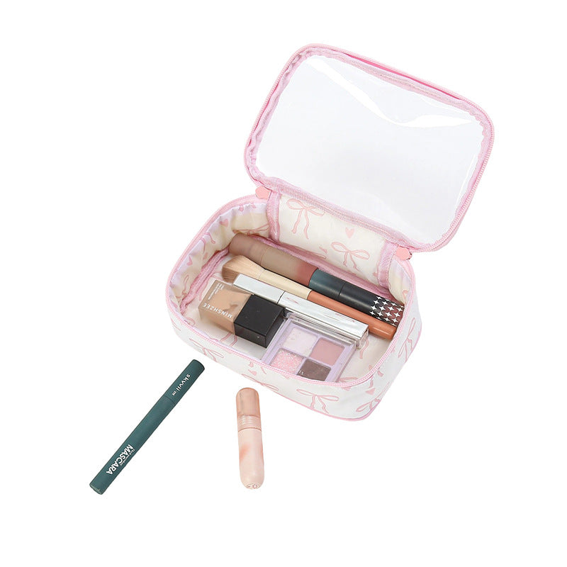 Bow Makeup Bag Travel Cosmetic Pouch Gift Everyday Toiletry Rolling Train Case Large Capacity