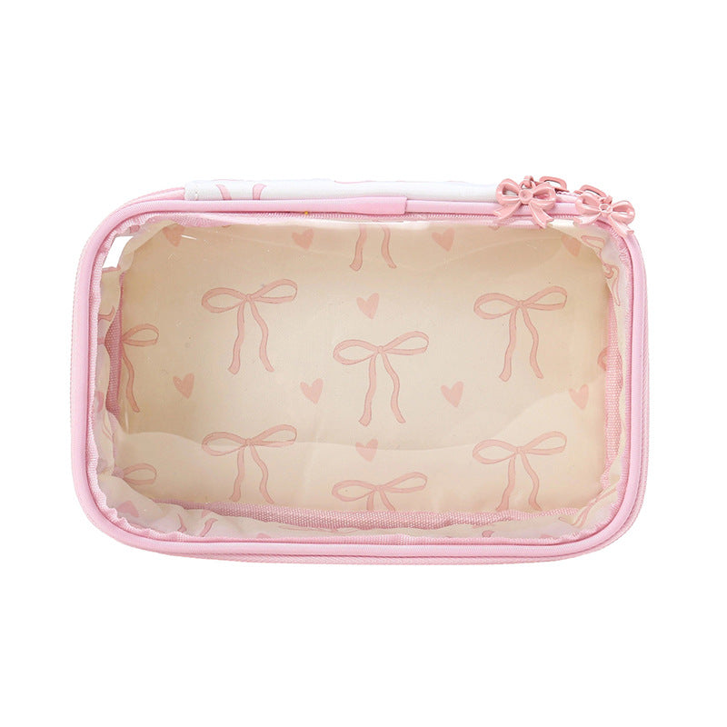 Bow Makeup Bag Travel Cosmetic Pouch Gift Everyday Toiletry Rolling Train Case Large Capacity