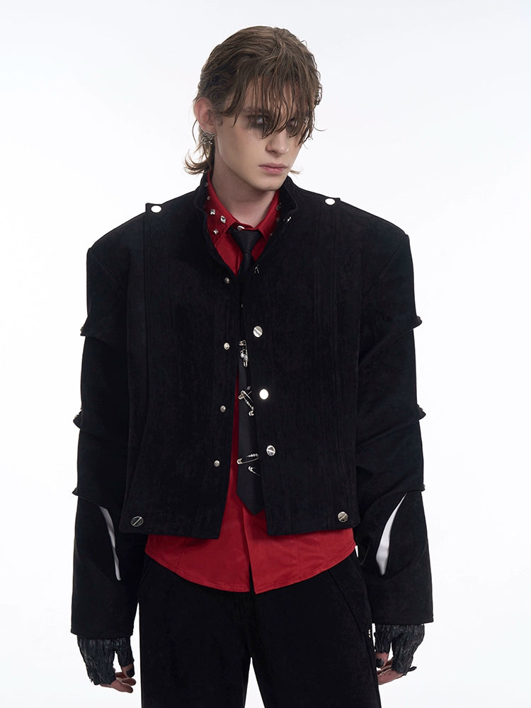 Men's Black Suede-Look Cropped Jacket Casual Coat for Cold Weather Fall Travel Outdoor Holiday