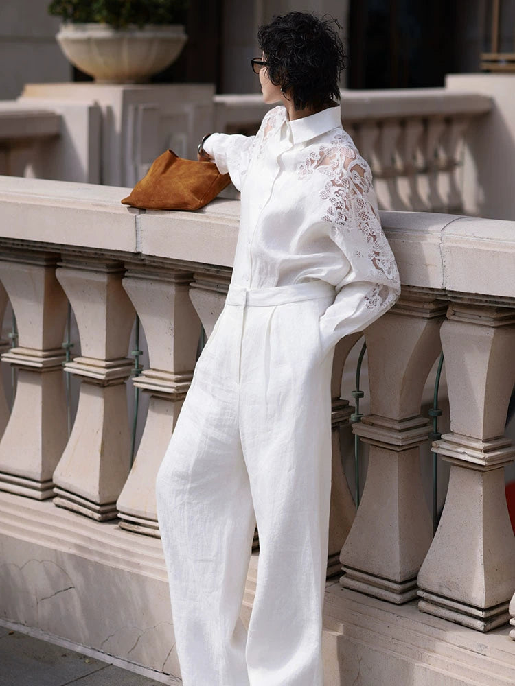 Women's Lace Linen Workwear Casual Shirt for Office Outfits Business Streetwear Weekend Everyday