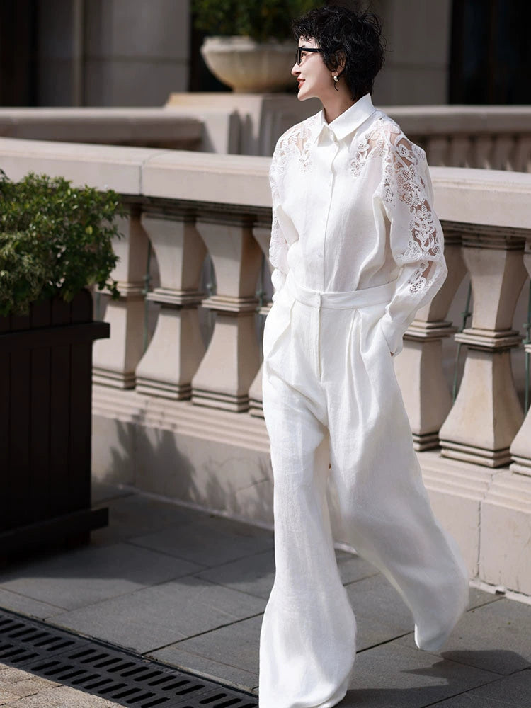 Women's Lace Linen Workwear Casual Shirt for Office Outfits Business Streetwear Weekend Everyday