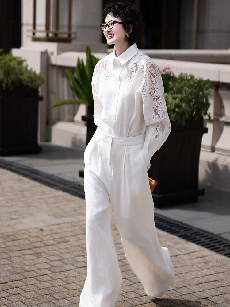 Women's Lace Linen Workwear Casual Shirt for Office Outfits Business Streetwear Weekend Everyday