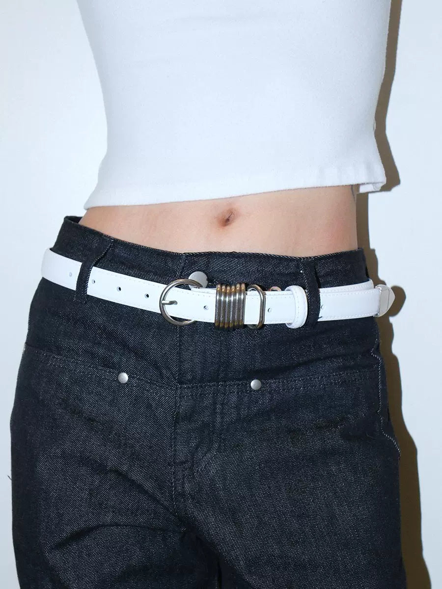 Women's Y2k Streetwear Skinny Minimalist White Leather Tail Buckle Korean-style Retro Waist Belt for Date Night Gift Party Versatile Designer Office Everyday