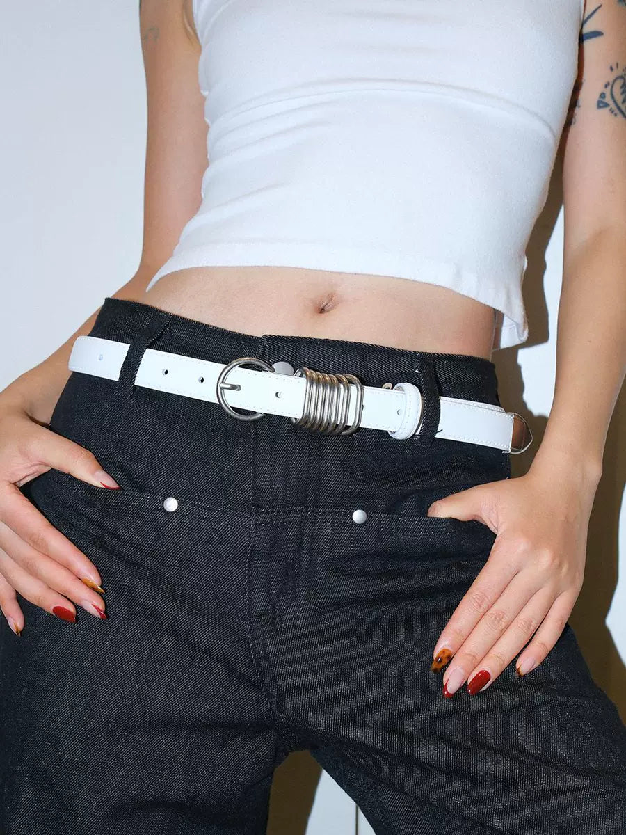 Women's Y2k Streetwear Skinny Minimalist White Leather Tail Buckle Korean-style Retro Waist Belt for Date Night Gift Party Versatile Designer Office Everyday