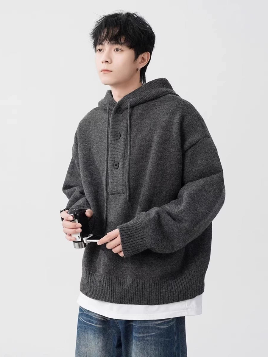 Men's Hooded Oversized Casual Sweater Knit Pullover Top for Fall Winter Spring Travel Office Everyday Date Night