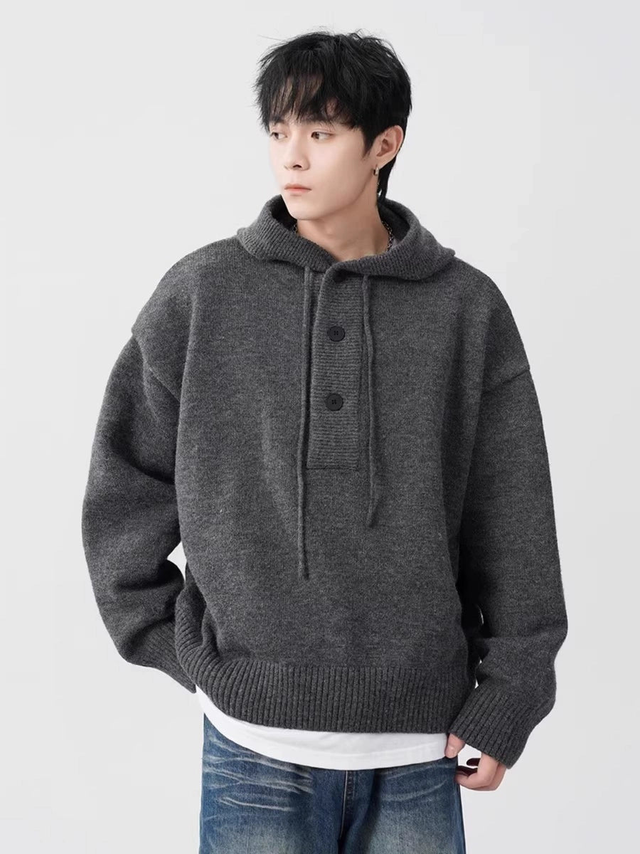 Men's Hooded Oversized Casual Sweater Knit Pullover Top for Fall Winter Spring Travel Office Everyday Date Night