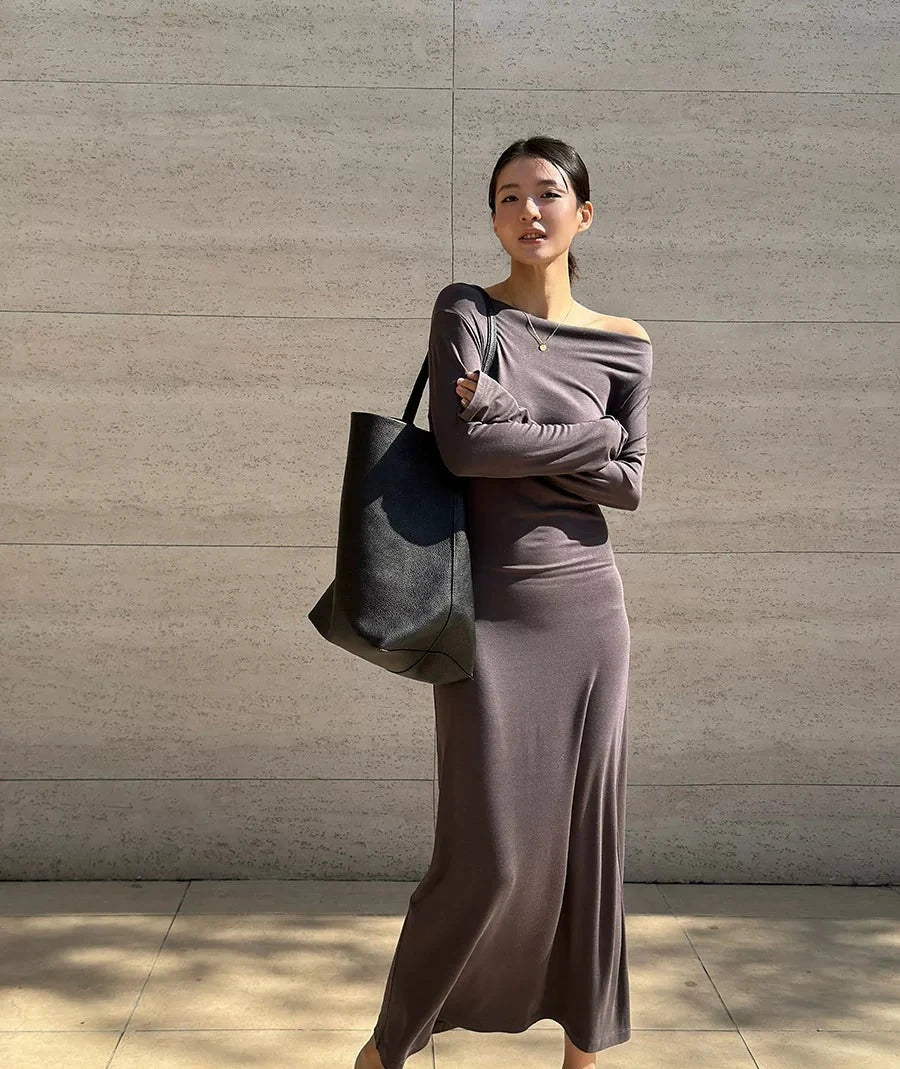 Women's Slim-Waist Knit Long Sleeve Dress Party Evening Outfit Day for Office Wedding Guest Date Night Business Casual Summer Travel