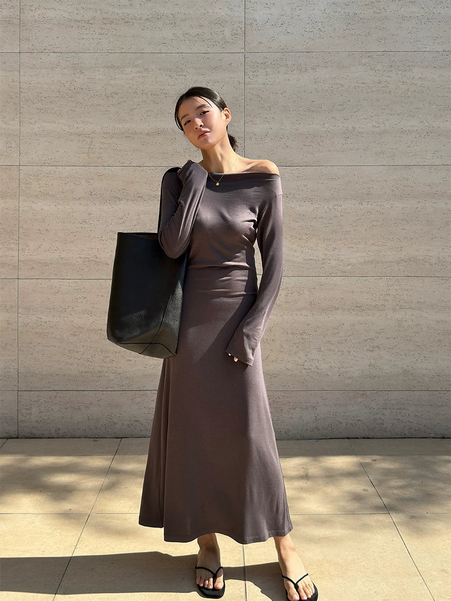 Women's Slim-Waist Knit Long Sleeve Dress Party Evening Outfit Day for Office Wedding Guest Date Night Business Casual Summer Travel