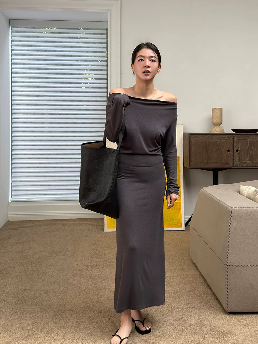 Women's Slim-Waist Knit Long Sleeve Dress Party Evening Outfit Day for Office Wedding Guest Date Night Business Casual Summer Travel