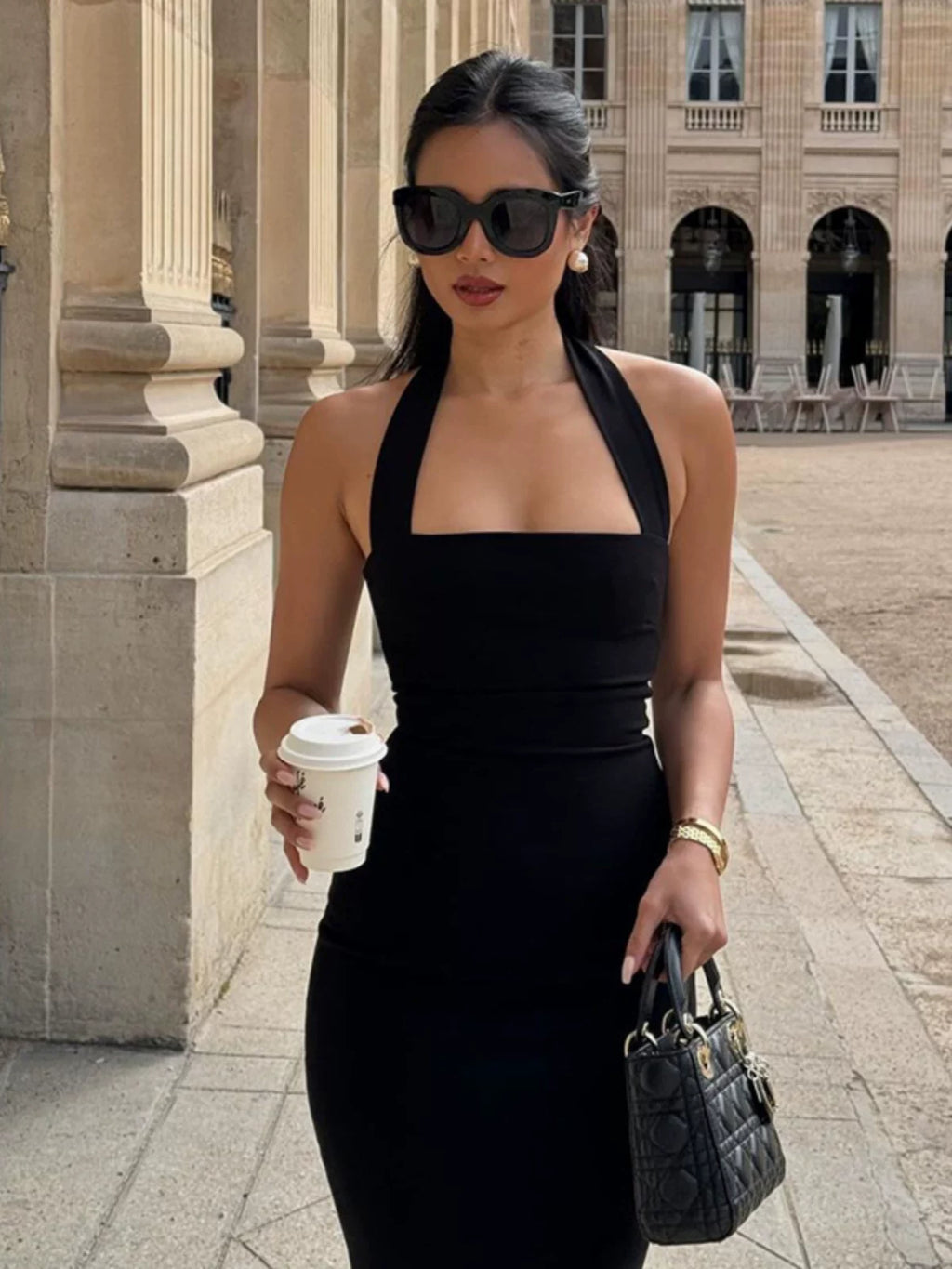Women's Black Bodycon Open-back Slimming Midi Dress Party Evening Outfit Party Evening Casual Outfit