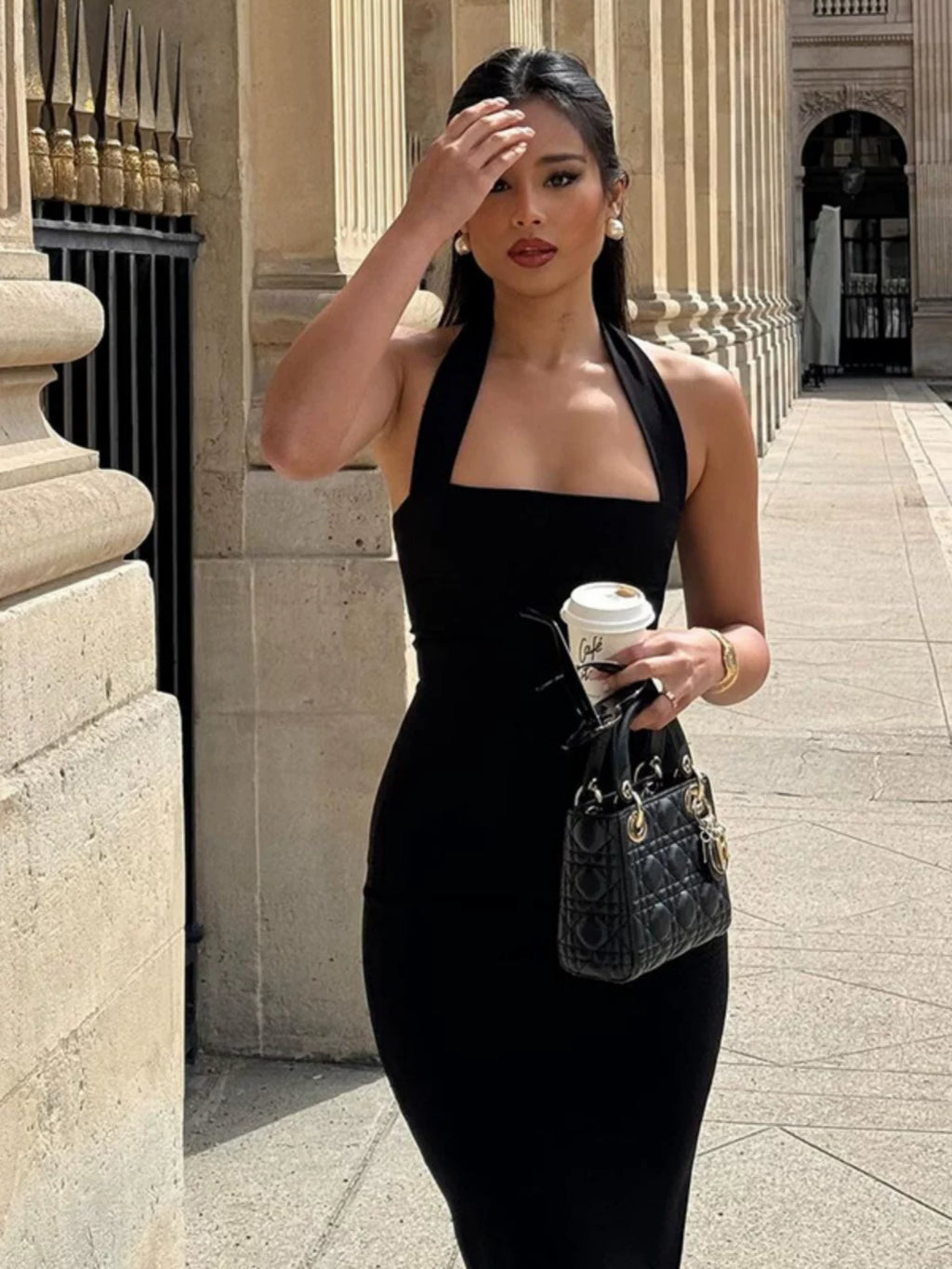 Women's Black Bodycon Open-back Slimming Midi Dress Party Evening Outfit Party Evening Casual Outfit