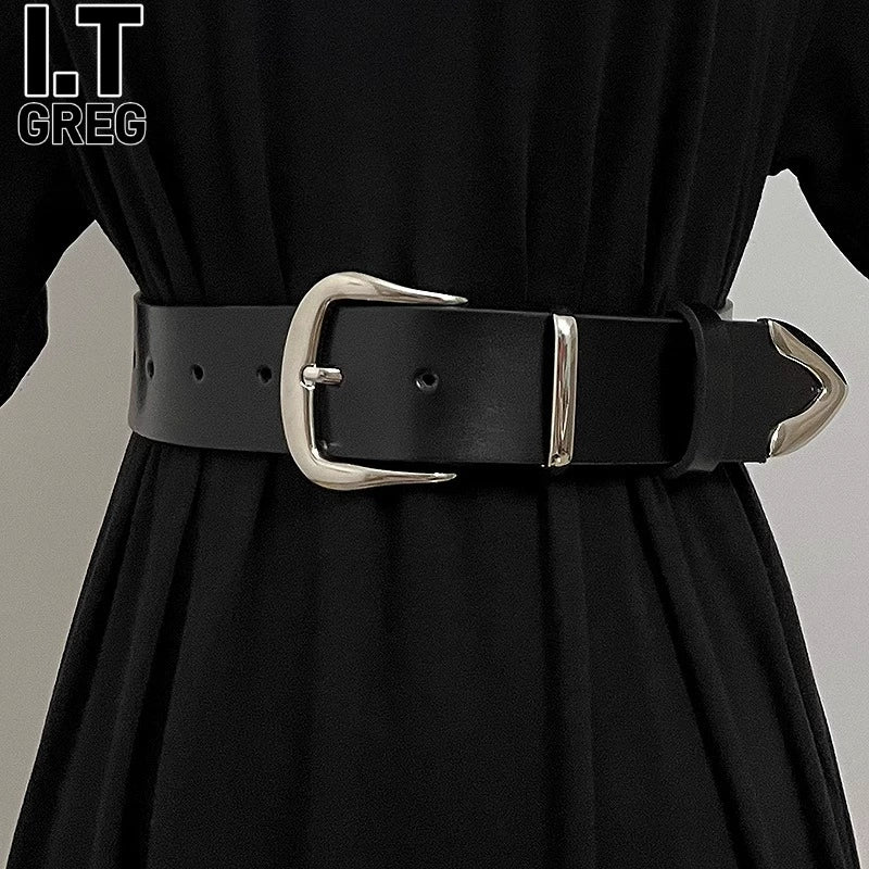 Women's Wide Minimalist Black Leather Waist Belt for Date Night Gift Party Designer Office Everyday