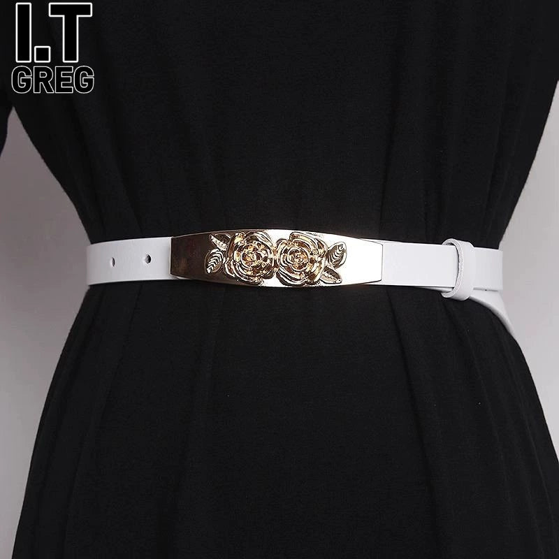 Women's Skinny Waist-defining Slim-waist Leather Waist-cinching French-inspired Everyday Jeans Belt for Date Night Gift Party Designer Office Vacation