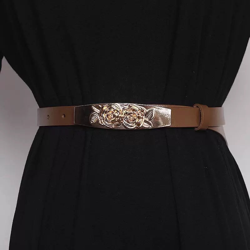 Women's Skinny Waist-defining Slim-waist Leather Waist-cinching French-inspired Everyday Jeans Belt for Date Night Gift Party Designer Office Vacation