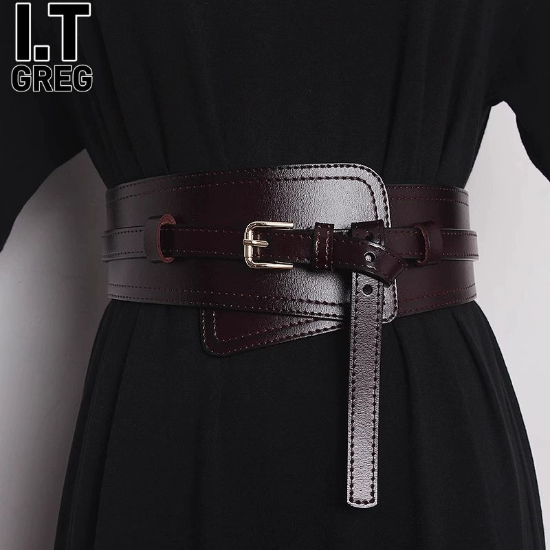 Women's Knit Leather Wide Waist Belt Dress for Date Night Gift Party Versatile Office Everyday