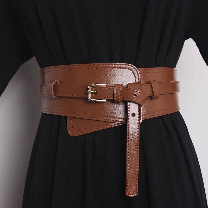 Women's Knit Leather Wide Waist Belt Dress for Date Night Gift Party Versatile Office Everyday