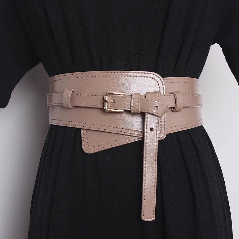Women's Knit Leather Wide Waist Belt Dress for Date Night Gift Party Versatile Office Everyday