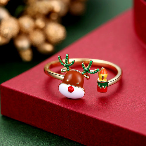 Christmas Ring Set, Reindeer Rings, 10-Piece Assorted Holiday Party Favor Pack, Stocking Stuffers and Gift Exchange Present for Kids and Adults