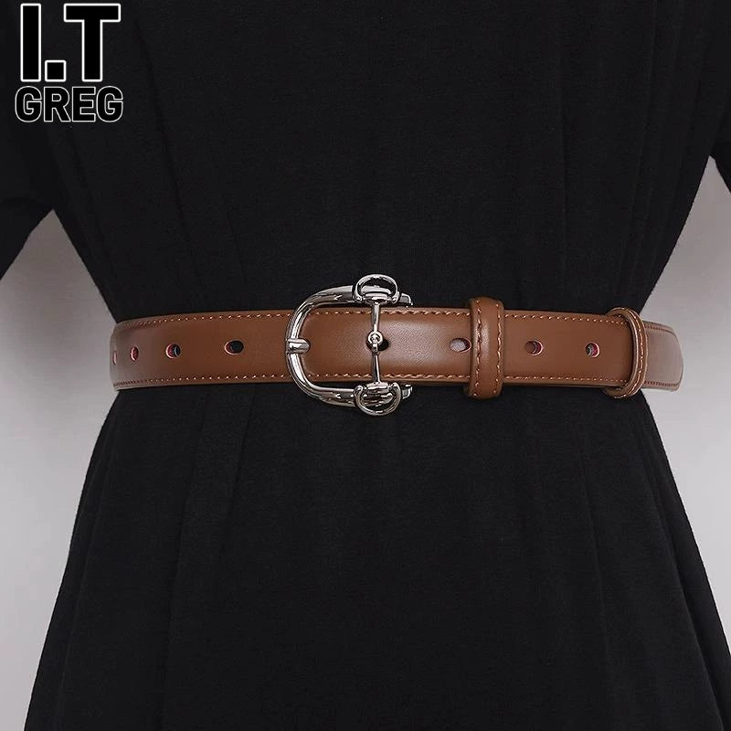 Women's Pin Buckle Minimalist Leather Korean-style Waist Belt for Date Night Gift Party Designer Office Everyday