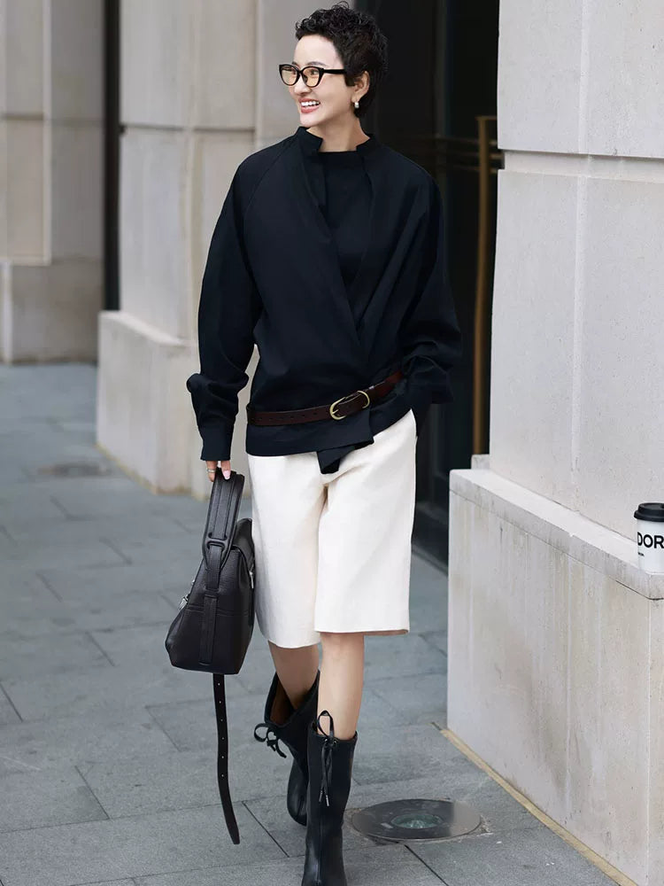 Women's Black Apricot Open-Back Cowl-Neck Two-Piece Set for Office Workwear Wedding Guest Business Casual Travel Weekend At Home