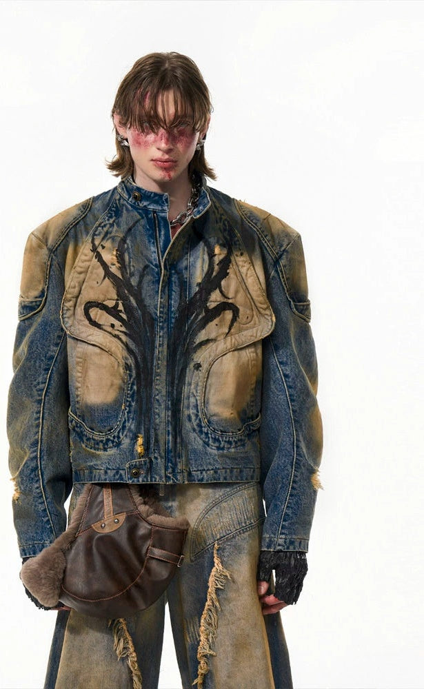 Men's Oxidized Mandarin Collar Cropped Jacket Casual Coat for Cold Weather Fall Travel Outdoor Holiday