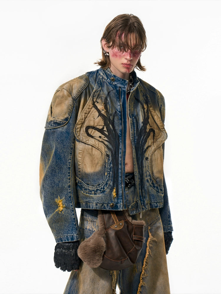Men's Oxidized Mandarin Collar Cropped Jacket Casual Coat for Cold Weather Fall Travel Outdoor Holiday
