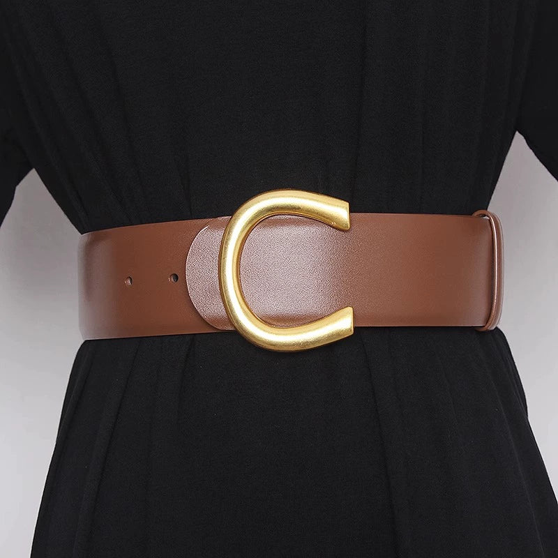 Women's Waist-Defining Metal Slim-Waist Leather Dress Belt Waist-Cinching Everyday Jeans for Date Night Gift Party Office Vacation