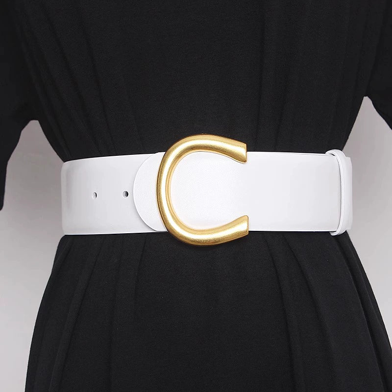 Women's Waist-Defining Metal Slim-Waist Leather Dress Belt Waist-Cinching Everyday Jeans for Date Night Gift Party Office Vacation