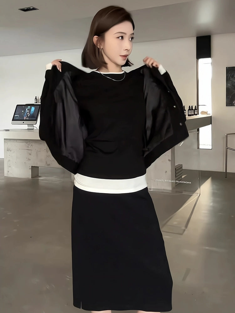 Women's Vest Black Color-Block Casual Layered Hoodie for Layering in Spring Streetwear Fall Travel and Weekend Everyday