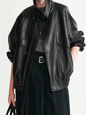 Women's Fall Winter Lapel Leather Oversized Jacket Casual Coat for Cold Weather Travel Spring Outdoor Holiday