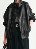 Women's Fall Winter Lapel Leather Oversized Jacket Casual Coat for Cold Weather Travel Spring Outdoor Holiday
