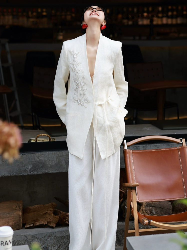 Women's Linen New Chinese-Style Blazer Office Workwear Jacket Business Casual Holiday Date Night Spring Fall