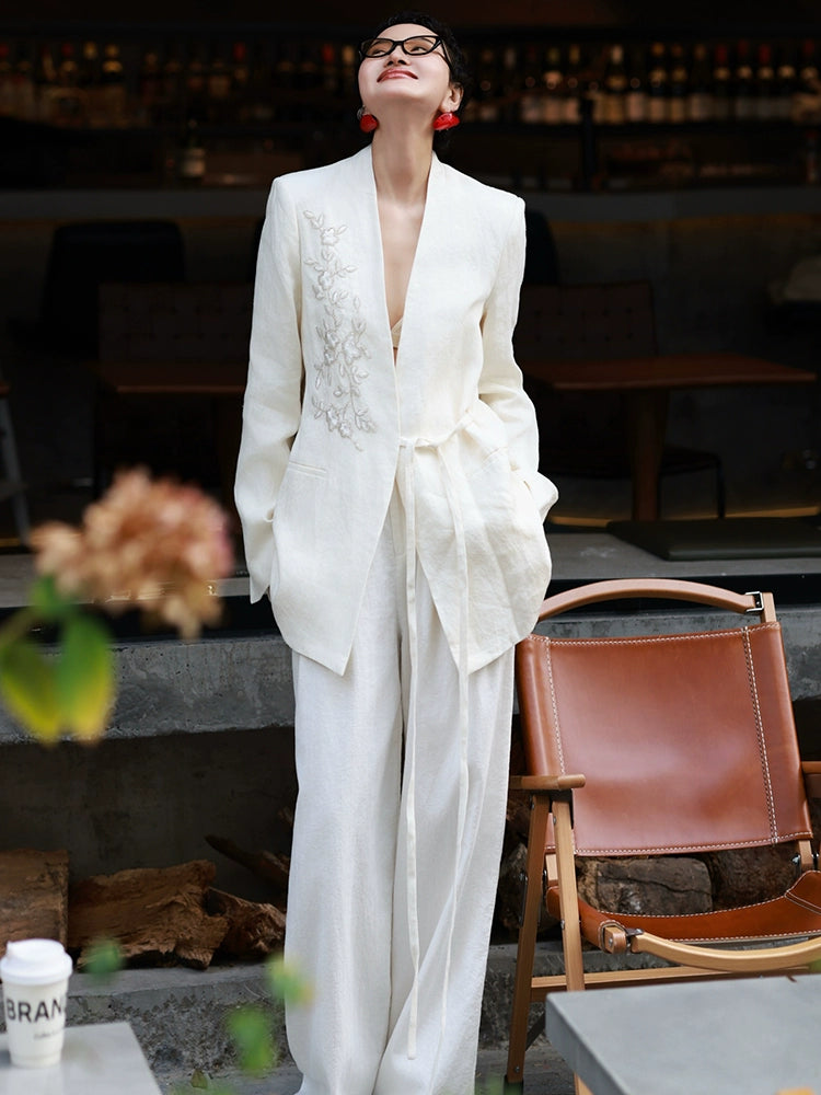 Women's Linen New Chinese-Style Blazer Office Workwear Jacket Business Casual Holiday Date Night Spring Fall
