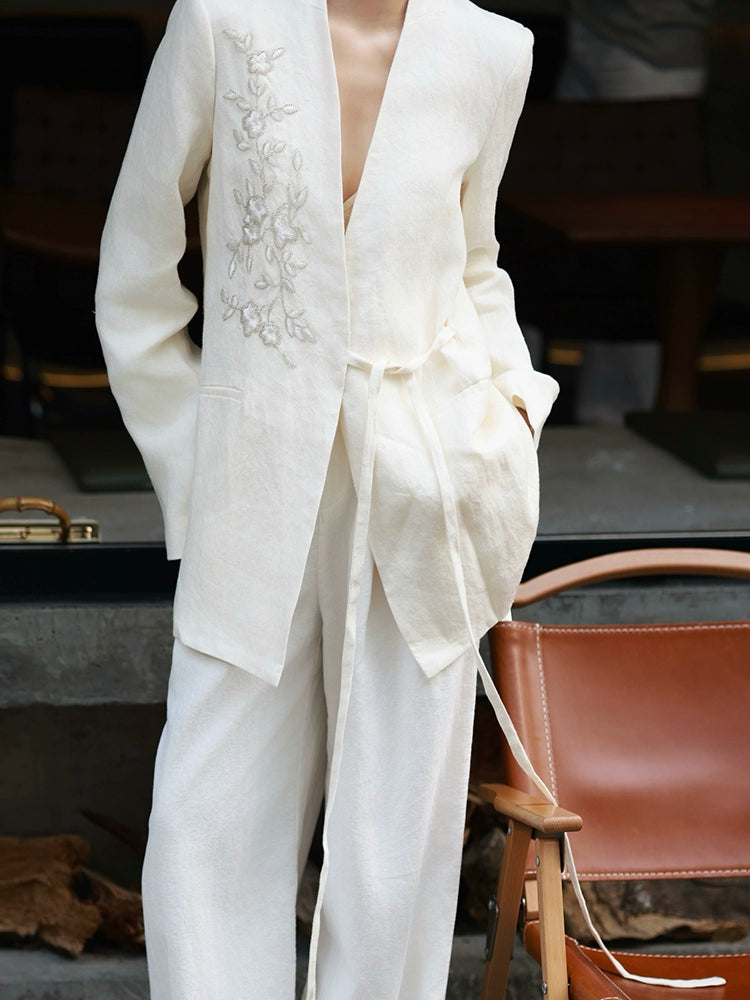 Women's Linen New Chinese-Style Blazer Office Workwear Jacket Business Casual Holiday Date Night Spring Fall