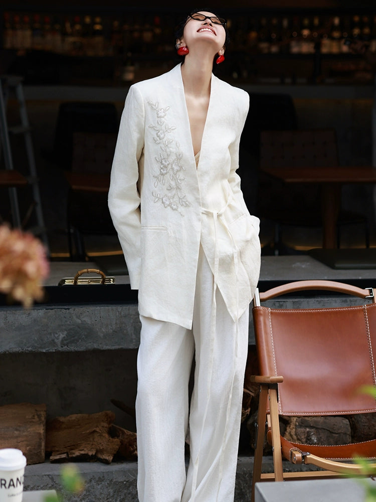 Women's Linen New Chinese-Style Blazer Office Workwear Jacket Business Casual Holiday Date Night Spring Fall