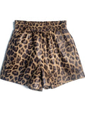 Women's Stretch Fall Winter Leopard Leather Shorts Weekend Everyday Wear Versatile