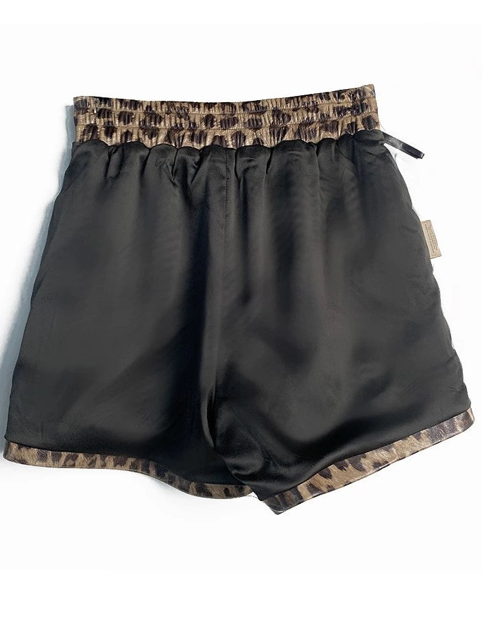 Women's Stretch Fall Winter Leopard Leather Shorts Weekend Everyday Wear Versatile